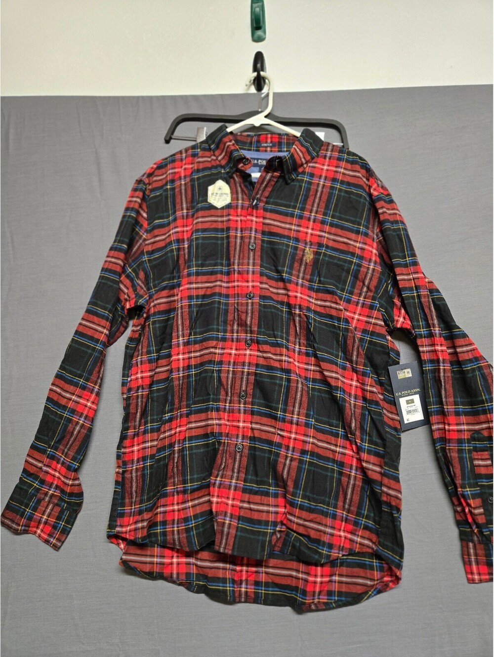 U.S. Polo Assn. Men's XL Stretch Woven Plaid Shirt Black Red
